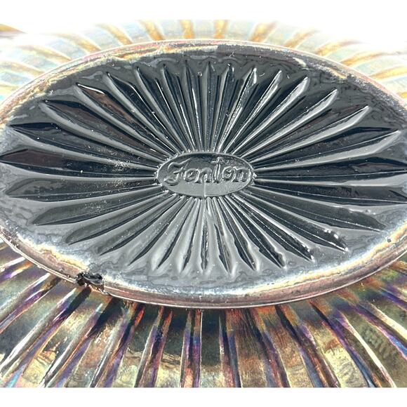 Fenton Carnival Glass Ruffled Oval Dish Marigold Iridescent Floral Pattern 7.5” - Picture 6 of 6